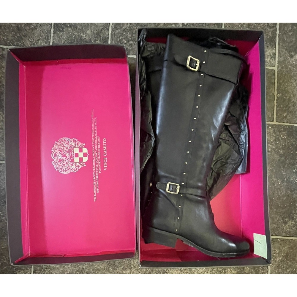 Vince Camuto Womens Presley Knee High Boots Womens Sz 10 Silky Black Leather